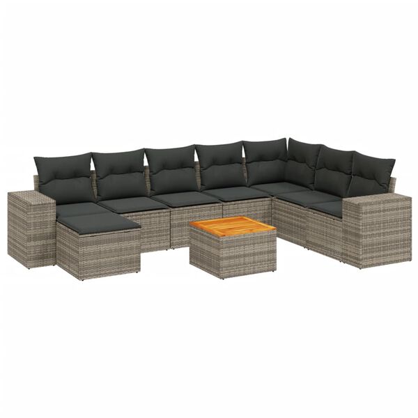vidaXL Salon de jardin 9 pcs avec coussins gris r&eacute;sine tress&eacute;e