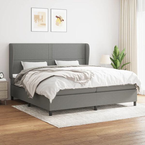 vidaXL Sommier &agrave; lattes de lit avec matelas Gris fonc&eacute; 200x200cm Tissu