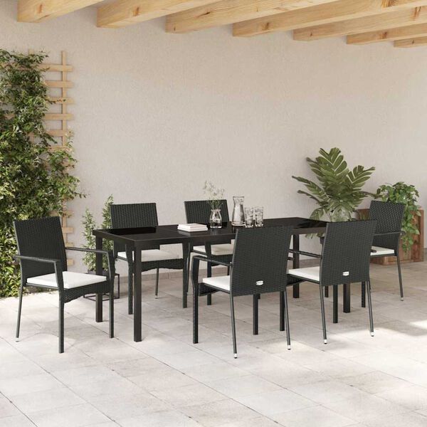vidaXL Ensemble de salle &agrave; manger pour jardin 7 pcs Noir polyrotin