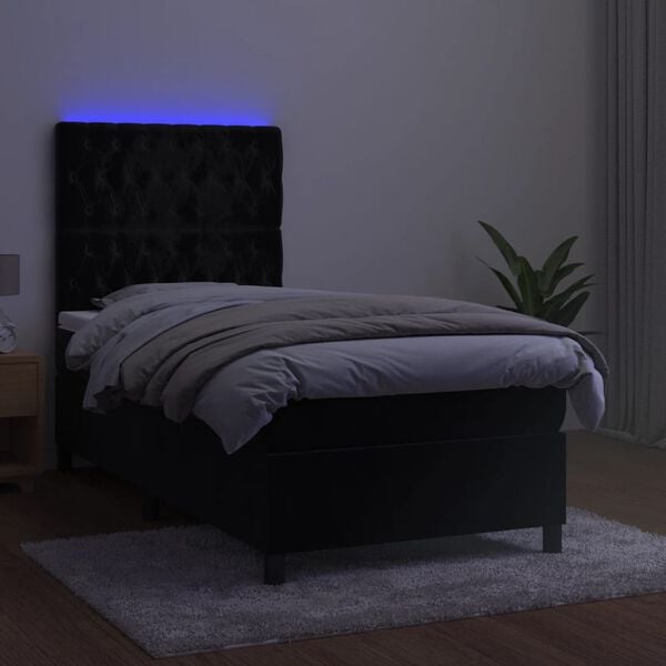 vidaXL Sommier &agrave; lattes de lit matelas et LED Noir 80x200 cm Velours