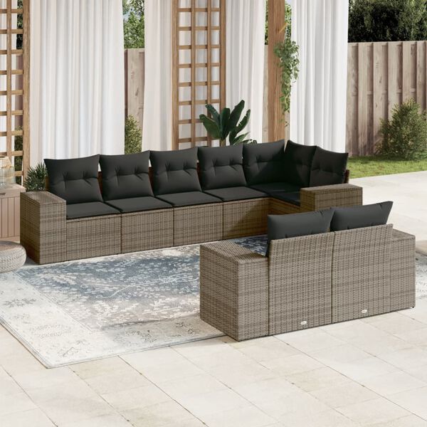 vidaXL Salon de jardin 8 pcs avec coussins gris résine tressée