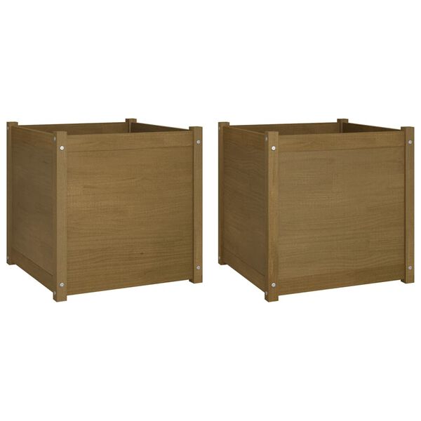 vidaXL Jardinières 2 pcs Marron miel 60x60x60 cm Bois de pin massif