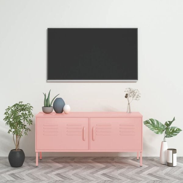 vidaXL Meuble TV Rose 105x35x50 cm Acier