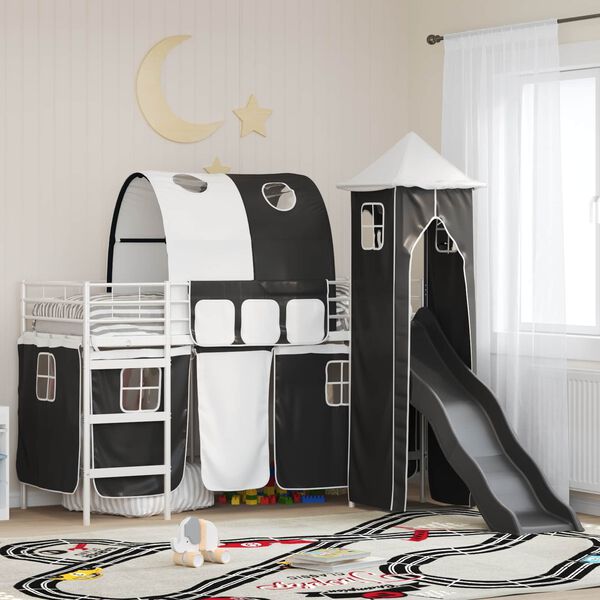 vidaXL Lit mezzanine pour enfants Blanc et Noir 74,5 x 190 cm M&eacute;tал
