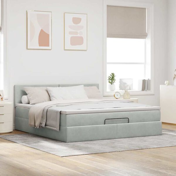 VidaXL Cadre de lit ottoman avec matelas gris clair 160x200 cm velours