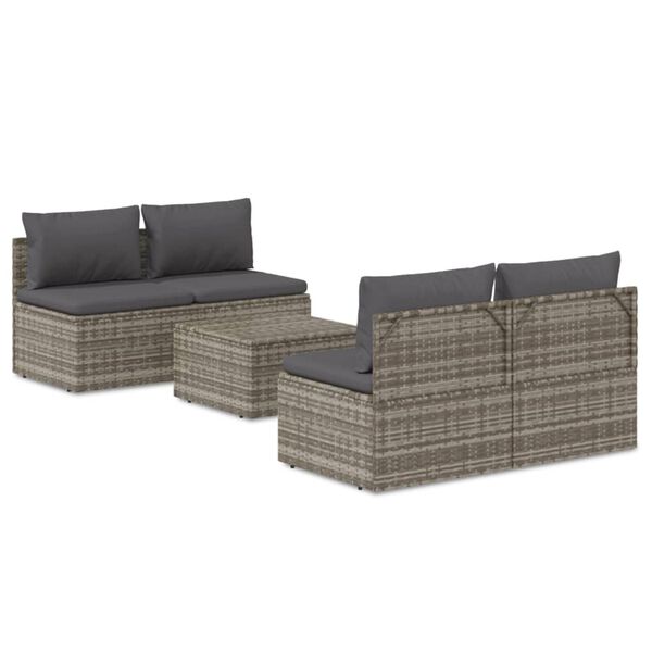vidaXL Salon de jardin 5 pcs avec coussins Gris Résine tressée