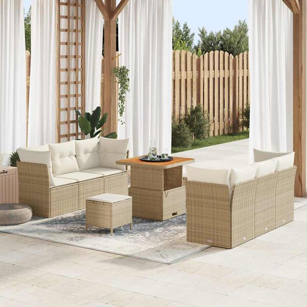 vidaXL Ensemble de canap&eacute; de jardin 9 pcs Beige et cr&egrave;me polyrotin