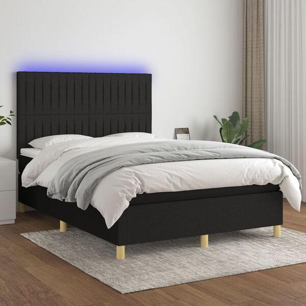 vidaXL Sommier &agrave; lattes de lit et matelas et LED Noir 140x200 cm Tissu