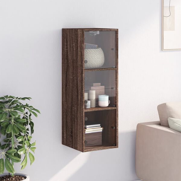 vidaXL Armoire murale avec portes en verre ch&ecirc;ne marron 35x37x100 cm