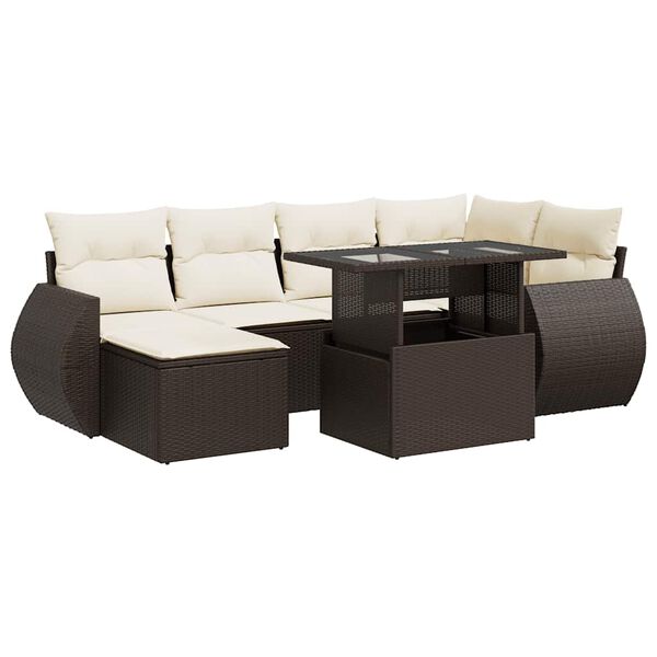 vidaXL Salon de jardin avec coussins 7 pcs marron r&eacute;sine tress&eacute;e