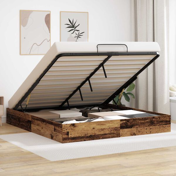 vidaXL Cadre de lit ottoman Bois ancien 160 x 200 cm Bois d&rsquo;ing&eacute;nierie