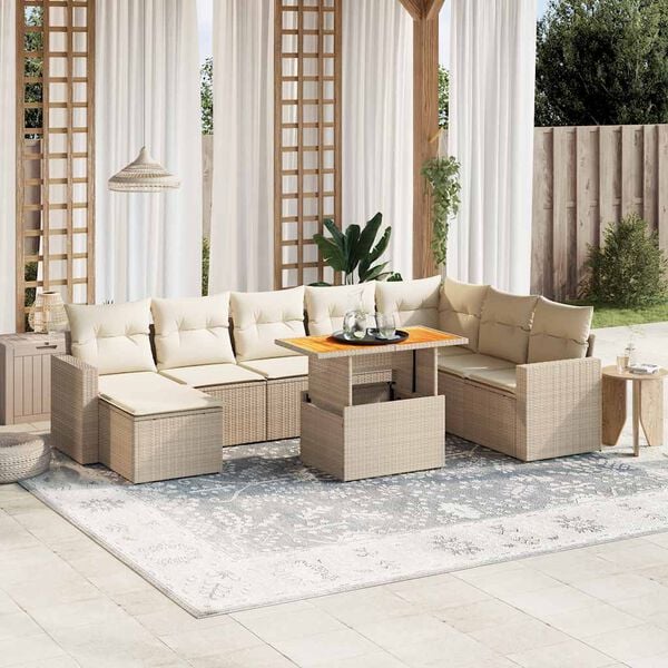 vidaXL Salon de jardin avec coussins 9 pcs beige r&eacute;sine tress&eacute;e