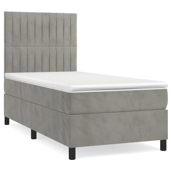 vidaXL Sommier &agrave; lattes de lit et matelas Gris clair 80x200 cm Velours