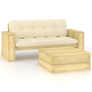 vidaXL Salon de jardin 2 pcs avec coussins bois de pin impr&eacute;gn&eacute;