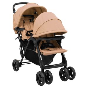 vidaXL Poussette &agrave; deux places Taupe Acier