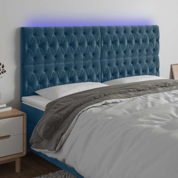 vidaXL T&ecirc;te de lit &agrave; LED Bleu fonc&eacute; 180x7x118/128 cm Velours