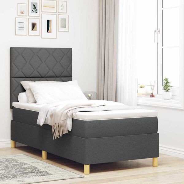 vidaXL Lit &agrave; ressorts avec matelas Gris fonc&eacute; 90 x 190 cm tissu
