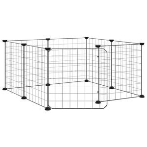 vidaXL Cage pour animaux de compagnie &agrave; 8 panneaux avec porte, noire, 35 x 35 cm, acier