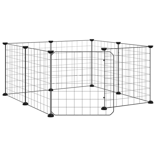 vidaXL Cage pour animaux de compagnie &agrave; 8 panneaux avec porte, noire, 35 x 35 cm, acier