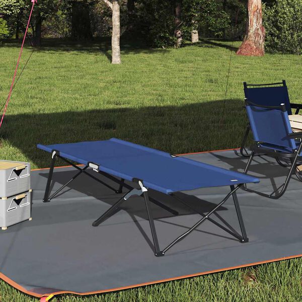 vidaXL Lit de camping pliant Bleu 206 x 76 x 74 cm Oxford et acier