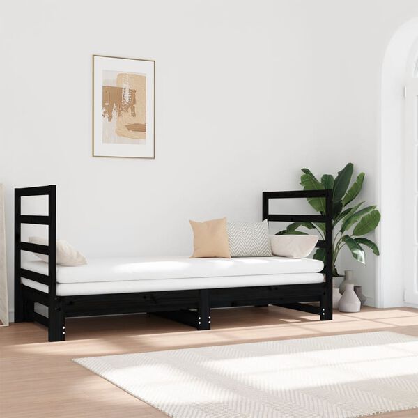 vidaXL Lit coulissant sans matelas noir 2x(90x190) cm