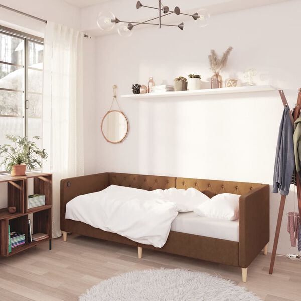 vidaXL Lit avec USB Marron Tissu 90x200 cm