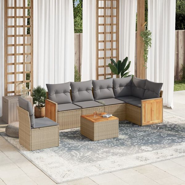 vidaXL Salon de jardin avec coussins 7 pcs beige r&eacute;sine tress&eacute;e