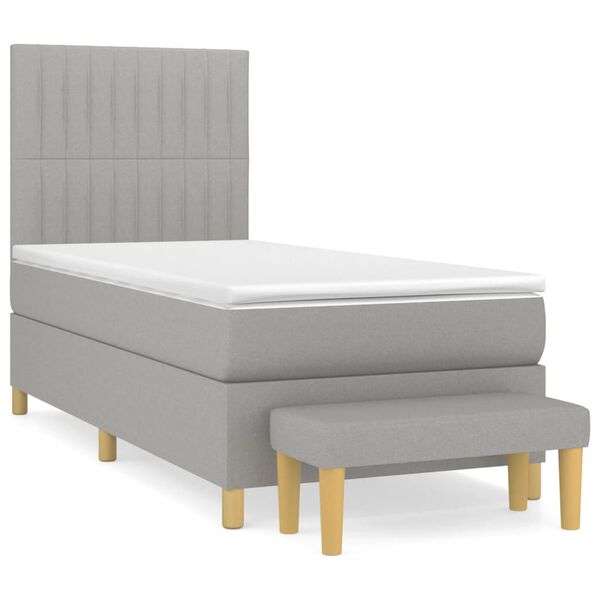 vidaXL Sommier &agrave; lattes de lit et matelas Gris clair 90x190 cm Tissu