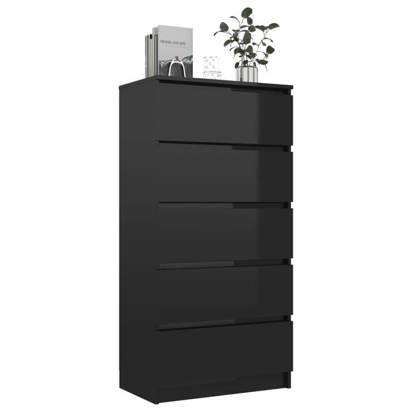 vidaXL Buffet à tiroirs Noir brillant 60x35x121 cm Bois d'ingénierie