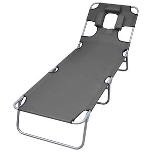 vidaXL Chaise longue pliable et coussin de t&ecirc;te Dossier r&eacute;glable Gris