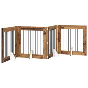 vidaXL Porte de chien pliable avec supports 4 pcs Bois ancien 321 cm