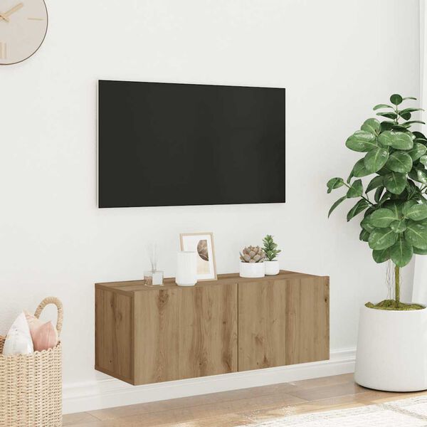 vidaXL Meuble TV mural chêne artisanal 80x30x30 cm bois d'ingénierie