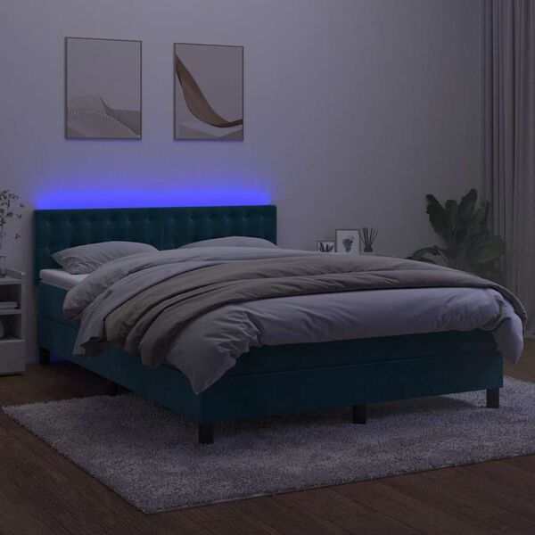 vidaXL Sommier &agrave; lattes de lit matelas et LED Bleu fonc&eacute; 140x200 cm