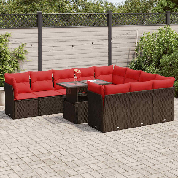 vidaXL Salon de jardin et coussins 11 pcs marron résine tressée acacia