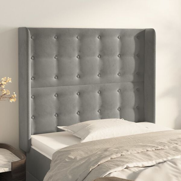 vidaXL T&ecirc;te de lit avec oreilles Gris clair 103x16x118/128 cm Velours
