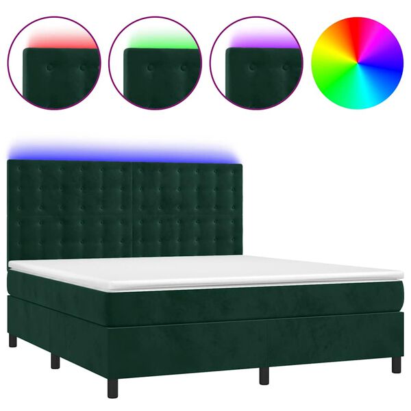 vidaXL Sommier &agrave; lattes de lit matelas et LED Vert fonc&eacute; 160x200 cm