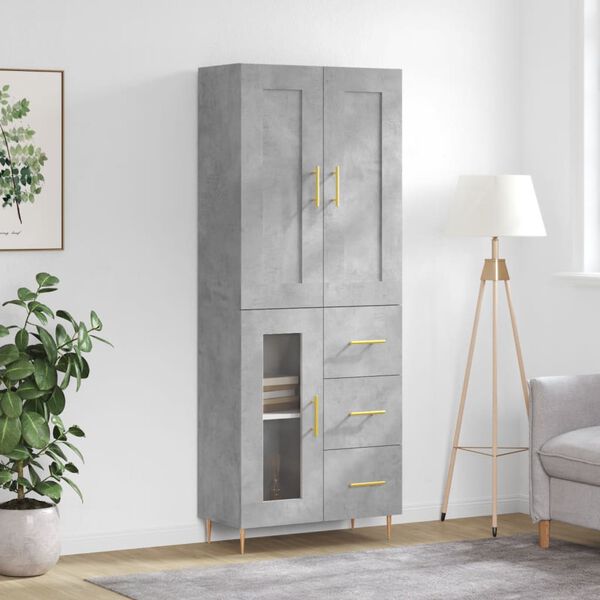vidaXL Buffet haut Gris béton 69,5x34x180 cm Bois d'ingénierie