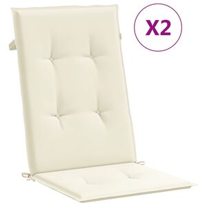 vidaXL Coussins de chaise de jardin dossier haut lot de 2 cr&egrave;me tissu