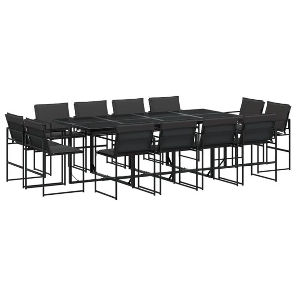vidaXL Ensemble &agrave; manger de jardin avec coussins 13 pcs noir textil&egrave;ne