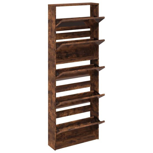 vidaXL Armoire &agrave; chaussures miroir 5 niveaux ch&ecirc;ne fum&eacute; 63x17x169,5 cm