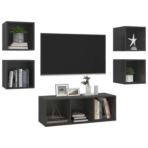 vidaXL Ensemble de meuble TV 5 pcs Gris Bois d'ing&eacute;nierie
