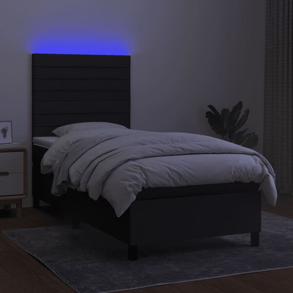vidaXL Sommier &agrave; lattes de lit avec matelas et LED Noir 90x200cm Tissu