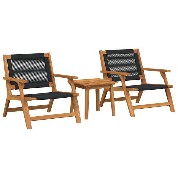 vidaXL Chaises de jardin avec table 3 pcs Noir Bois d'Acacia Massif