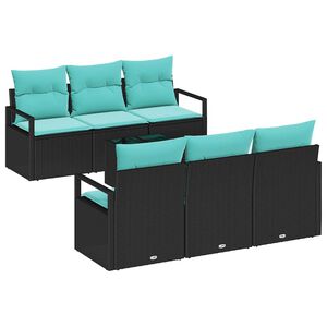 vidaXL Ensemble de Canap&eacute;s 7 pcs Noir et turquoise polyrotin