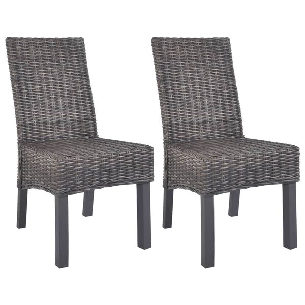 vidaXL Chaises &agrave; manger lot de 2 marron rotin kubu et bois d'acajou