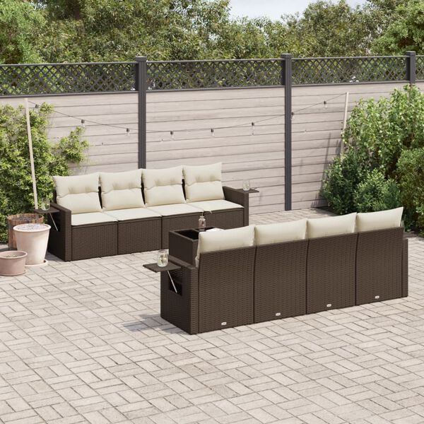 vidaXL Salon de jardin avec coussins 9 pcs marron r&eacute;sine tress&eacute;e