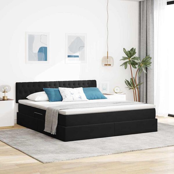 vidaXL Lit de Rangement avec matelas Noir 160 x 200 cm Velours