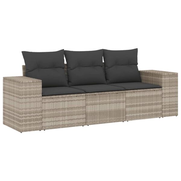 vidaXL Salon de jardin avec coussins 3 pcs gris clair r&eacute;sine tress&eacute;e