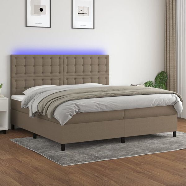 vidaXL Sommier &agrave; lattes de lit et matelas et LED Taupe 200x200cm Tissu