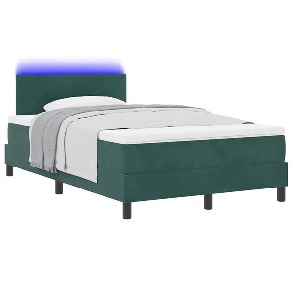 vidaXL Lit &agrave; ressort LED avec matelas Vert fonc&eacute; 120 x 200 cm Velours